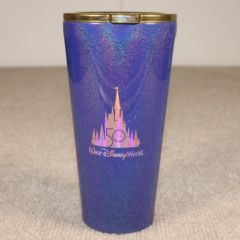 Disney World 50th Anniversary Corkcicle Tumbler Purple Shimmer 16oz Travel Mug